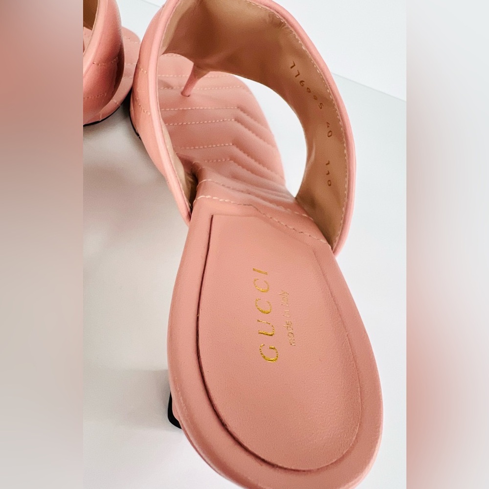 Gucci Marmont Double G Chevron GG Logo Pink Thong Mule Kitten Sandals Size EU 40 - Picture 8 of 11